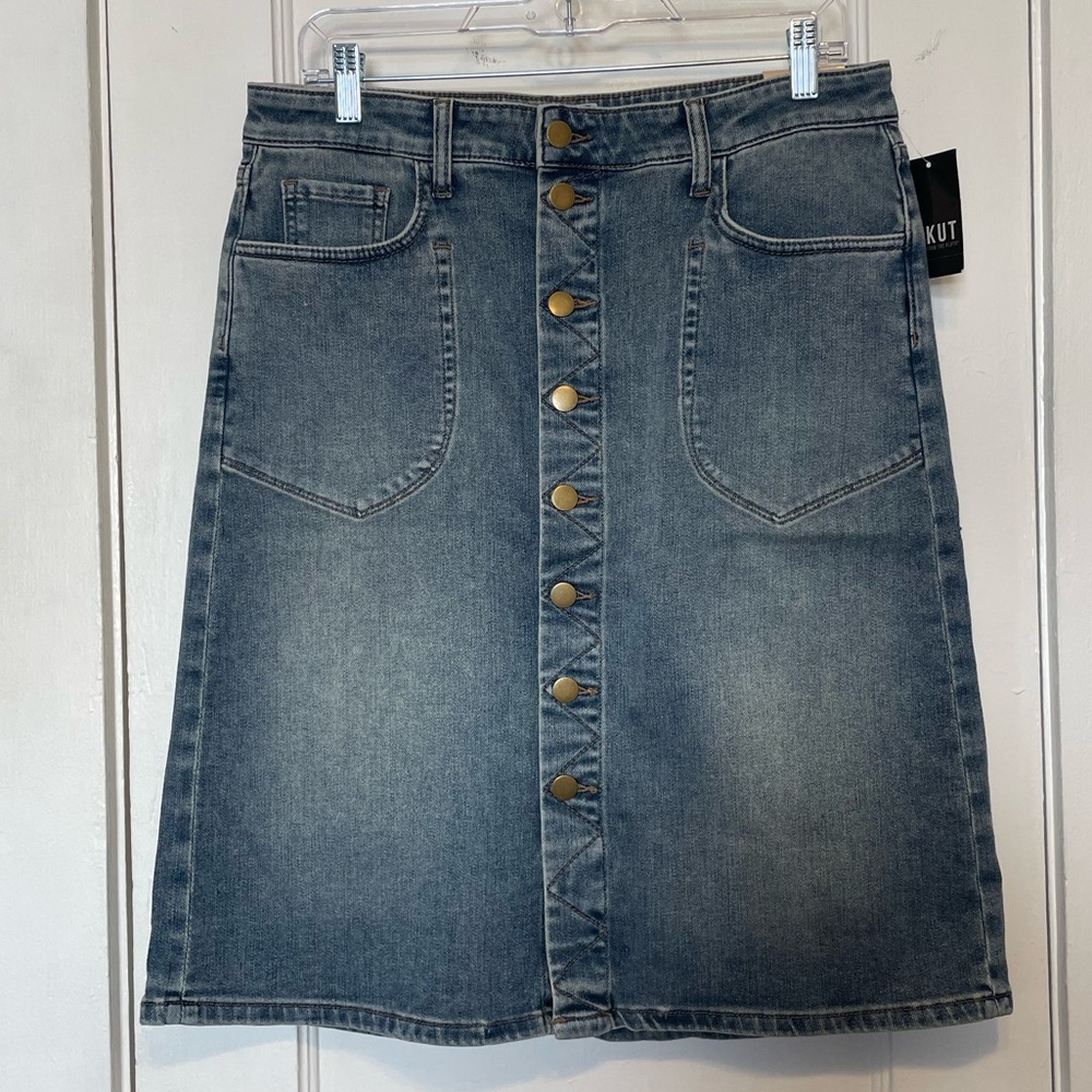 Kut from the Kloth A-Line Denim Skirt with Button Detail